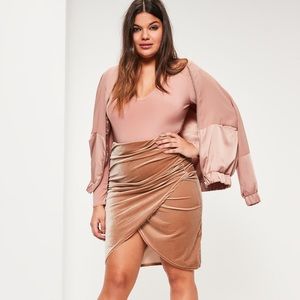 Plus size nude velvet wrap midi skirt
